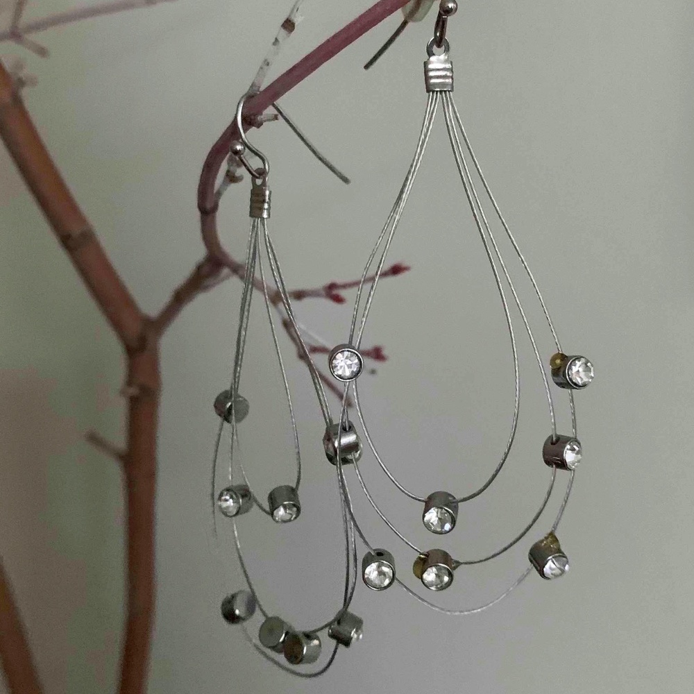 Silver rhinestone drop earrings